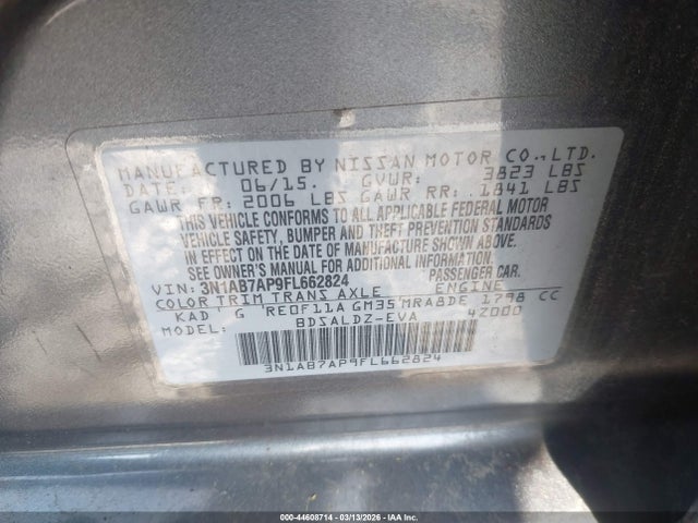 Aukcja sprzedaży 2015 Nissan Sentra Fe+ S/s/sl/sr/sv, vin: 3N1AB7AP9FL662824, numer aukcji: 44608714