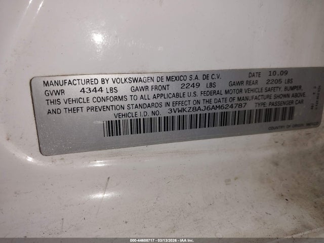 Продаж на аукціоні авто 2010 Volkswagen Jetta S, vin: 3VWKZ8AJ6AM624787, номер лоту: 44608717