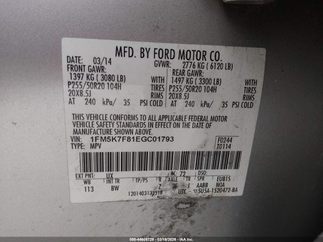 Продаж на аукціоні авто 2014 Ford Explorer Limited, vin: 1FM5K7F81EGC01793, номер лоту: 44608728