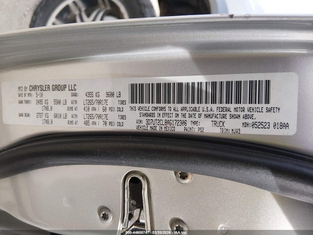 44608747 :رقم المزاد ، 3D7UT2CL8AG172306 vin ، 2010 Dodge Ram 2500 Slt مزاد بيع