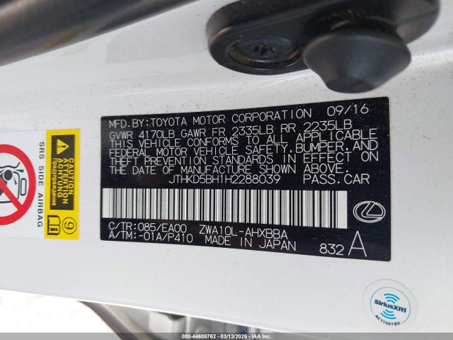 Aukcja sprzedaży 2017 Lexus Ct Ct 200h F Sport, vin: JTHKD5BH1H2288039, numer aukcji: 44608762