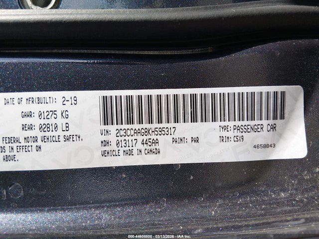 Продаж на аукціоні авто 2019 Chrysler 300 Touring, vin: 2C3CCAAG8KH595317, номер лоту: 44608800