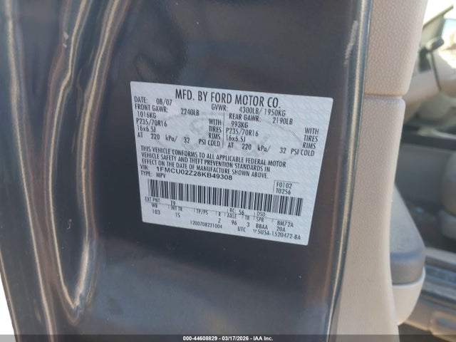 2008 Ford Escape Xls/xls Manual მანქანა იყიდება აუქციონზე, vin: 1FMCU02Z28KB49308, აუქციონის ნომერი: 44608829