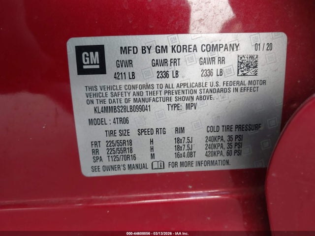 44608856 :رقم المزاد ، KL4MMBS28LB099041 vin ، 2020 Buick Encore Gx Fwd Preferred مزاد بيع