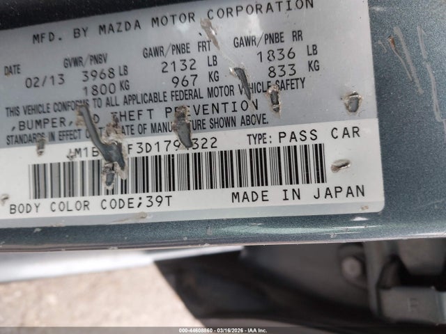 Продажа на аукционе авто 2013 Mazda Mazda3 I Sv, vin: JM1BL1TF3D1794322, номер лота: 44608860