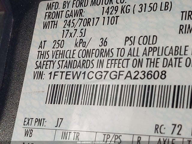 1FTEW1CG7GFA23608 Ford F-150 Xlt