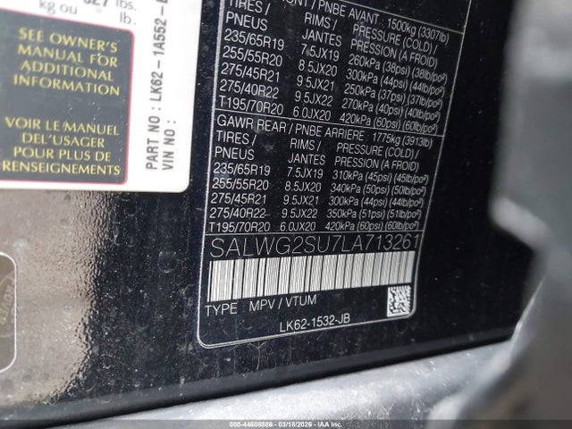 2020 LAND ROVER RANGE ROVER SPORT SALWG2SU7LA713261 Photo 8