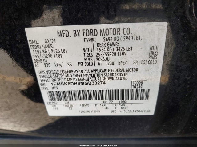 1FMSK8DH6MGB33274 Ford EXPLORER XLT