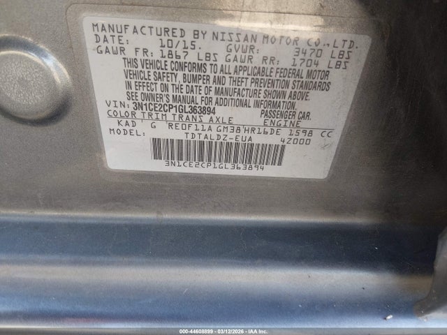 Nissan Versa Note S (sr)/s Plus/sl/sr/sv 2016 3N1CE2CP1GL363894 Image 9