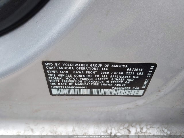 2017 VOLKSWAGEN PASSAT 1VWBT7A30HC008401 Photo 8