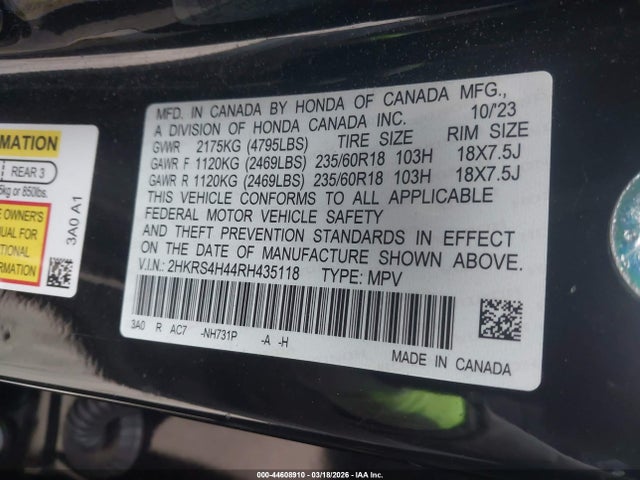 2HKRS4H44RH435118 Honda Cr-v Ex Awd