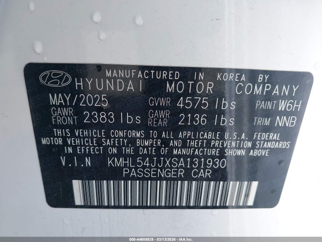44608929 :رقم المزاد ، KMHL54JJXSA131930 vin ، 2025 Hyundai Sonata Hybrid Limited مزاد بيع