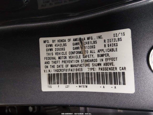 1HGCR3F81FA019405 Honda Accord Ex-l V-6