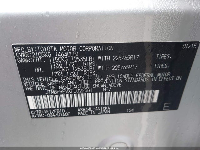 JTMBFREVXFJ022381 Toyota RAV4 LE