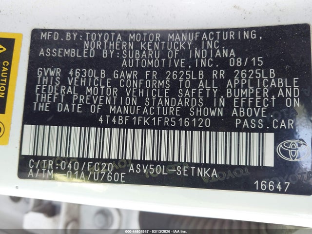 4T4BF1FK1FR516120 Toyota CAMRY LE