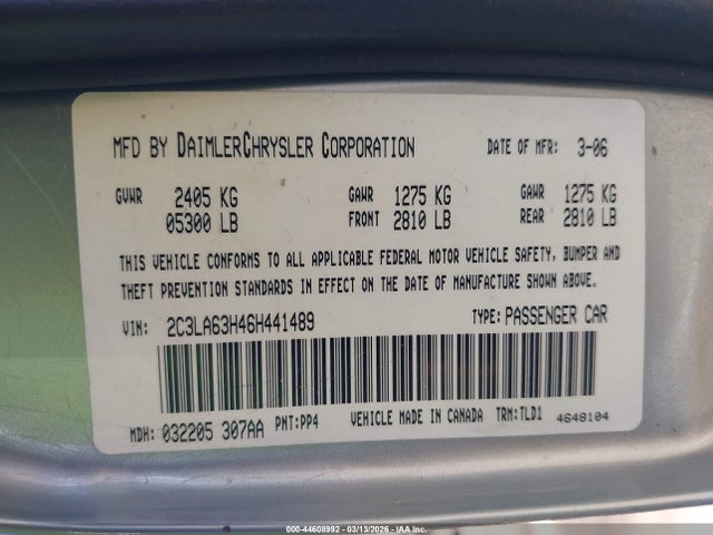 Продажа на аукционе авто 2006 Chrysler 300c, vin: 2C3LA63H46H441489, номер лота: 44608992