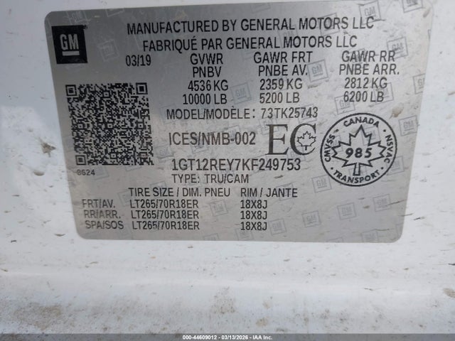 Продаж на аукціоні авто 2019 Gmc Sierra 2500hd Slt, vin: 1GT12REY7KF249753, номер лоту: 44609012
