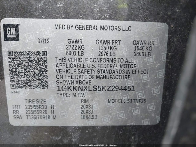 Aukcja sprzedaży 2019 Gmc Acadia Denali, vin: 1GKKNXLS5KZ294451, numer aukcji: 44609060