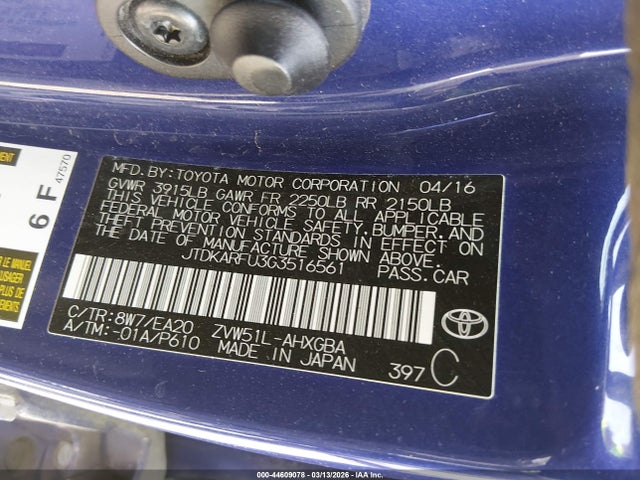 2016 TOYOTA PRIUS JTDKARFU3G3516561 Photo 8