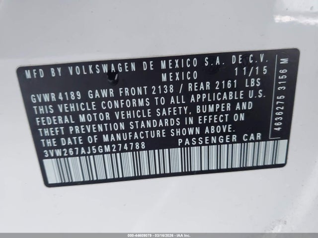3VW267AJ5GM274788 Volkswagen Jetta 1.4t S
