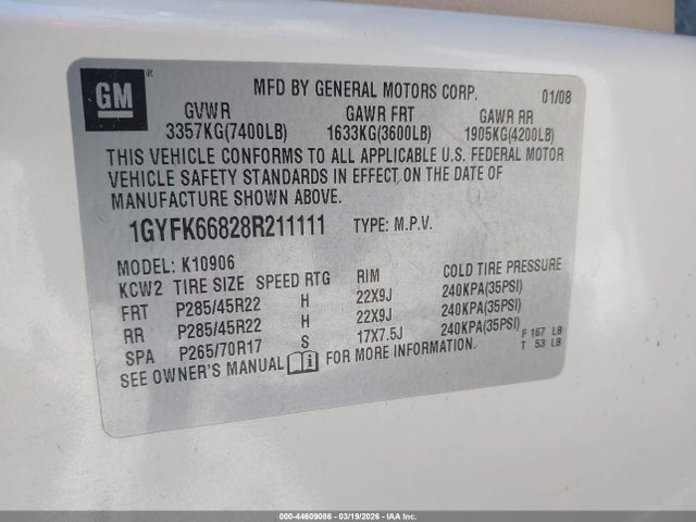 2008 CADILLAC ESCALADE ESV 1GYFK66828R211111 Photo 8