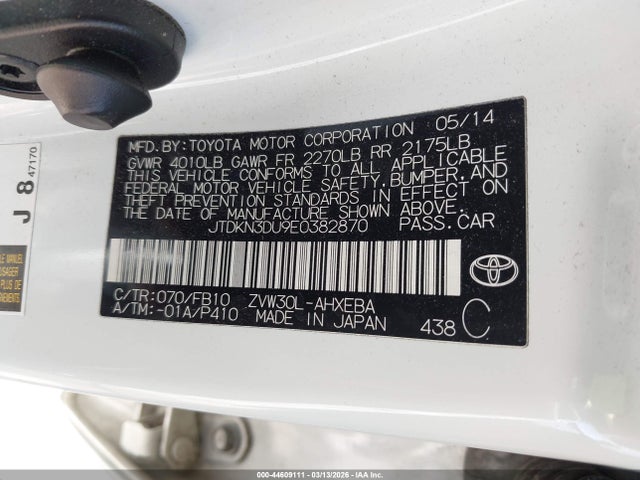 JTDKN3DU9E0382870 Toyota Prius Two