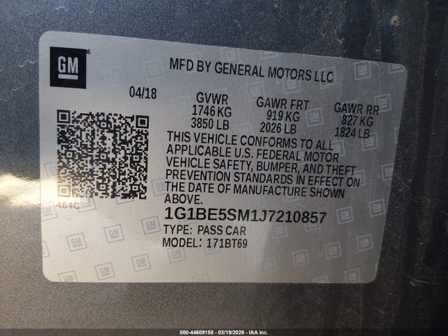 1G1BE5SM1J7210857 Chevrolet Cruze Lt Auto