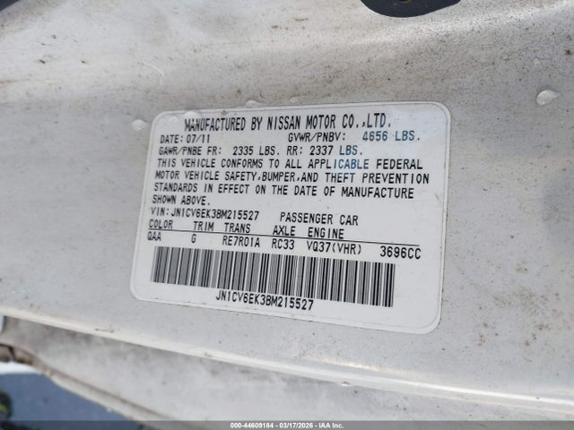 Продажа на аукционе авто 2011 Infiniti G37 Journey, vin: JN1CV6EK3BM215527, номер лота: 44609184