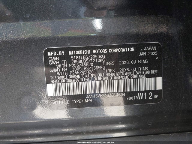 2025 MITSUBISHI OUTLANDER JA4J3VA84SZ014604 Photo 8