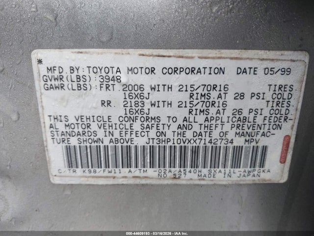 1999 TOYOTA RAV4 JT3HP10VXX7142734 Photo 8