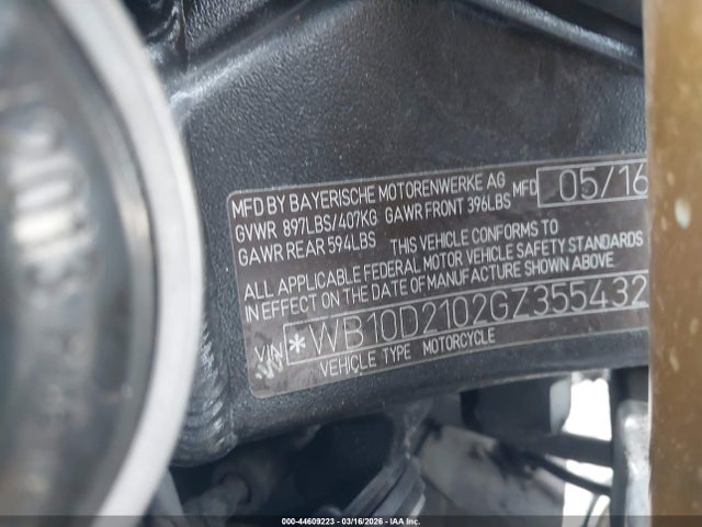 44609223 :رقم المزاد ، WB10D2102GZ355432 vin ، 2016 Bmw S 1000 Rr مزاد بيع