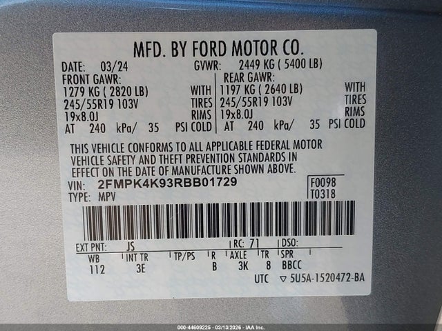 Продаж на аукціоні авто 2024 Ford Edge Titanium, vin: 2FMPK4K93RBB01729, номер лоту: 44609225