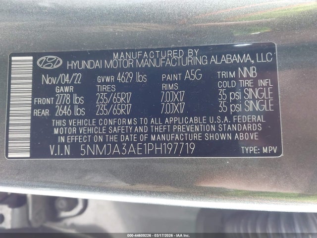 44609226 :رقم المزاد ، 5NMJA3AE1PH197719 vin ، 2023 Hyundai Tucson Se مزاد بيع