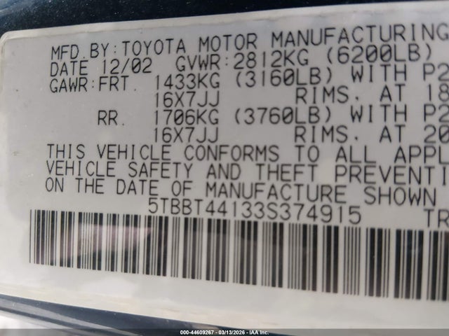 2003 TOYOTA TUNDRA 5TBBT44133S374915 Photo 8