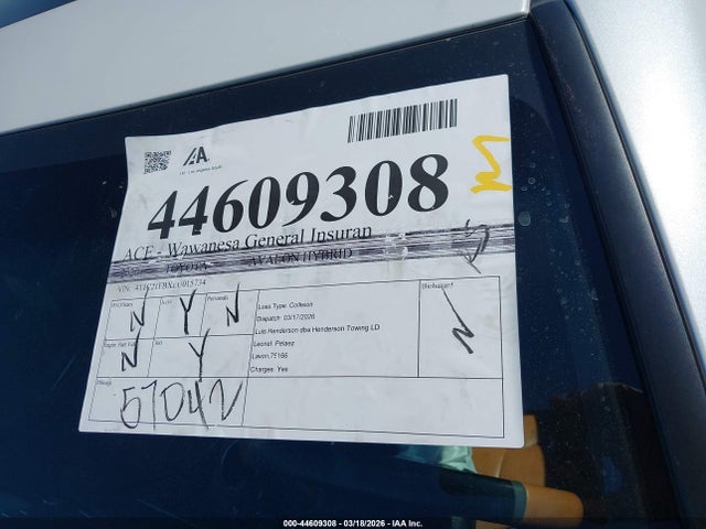 4T1C21FBXLU015734 Toyota Avalon Hybrid Limited