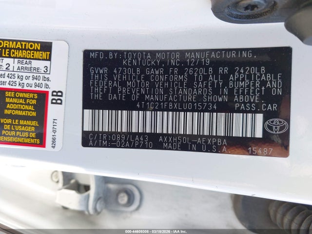 4T1C21FBXLU015734 Toyota Avalon Hybrid Limited