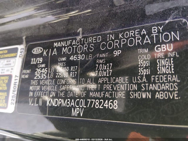 Продаж на аукціоні авто 2020 Kia Sportage Lx, vin: KNDPM3AC0L7782468, номер лоту: 44609310