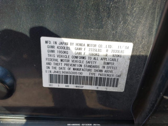 Продаж на аукціоні авто 2005 Acura Tsx, vin: JH4CL96965C005190, номер лоту: 44609362