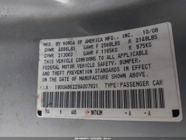 Aukcja sprzedaży 2009 Acura Tl 3.5, vin: 19UUA86229A007921, numer aukcji: 44609374