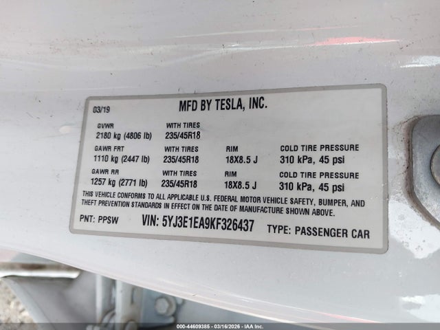 2019 TESLA MODEL 3 5YJ3E1EA9KF326437 Photo 8