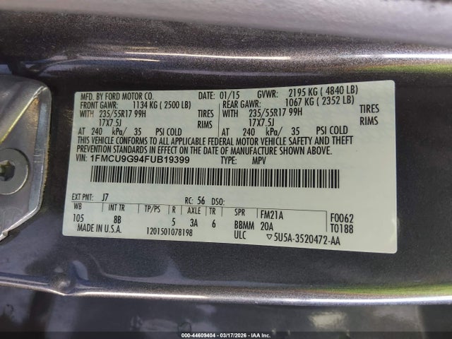 1FMCU9G94FUB19399 Ford ESCAPE SE