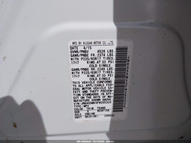 JN8AS5MV3FW255320 Nissan Rogue Select S