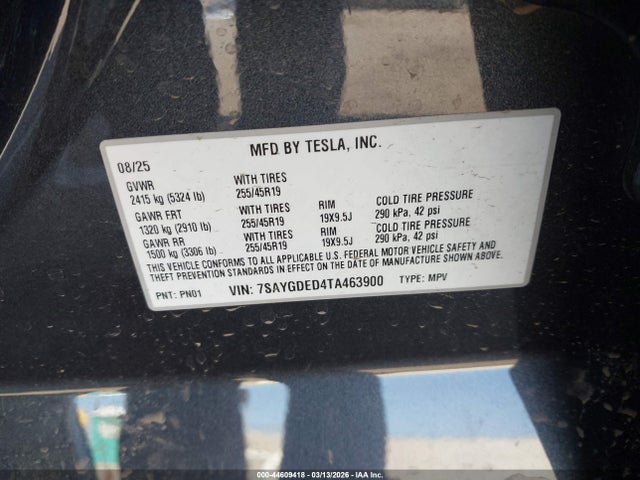 7SAYGDED4TA463900 Tesla Model Y