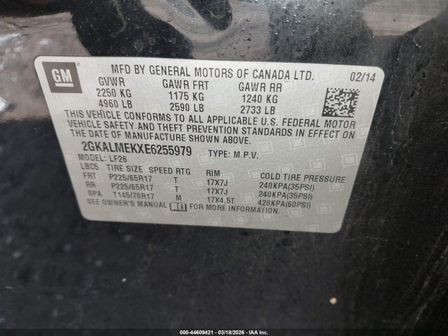 2014 Gmc Terrain Sle-1 მანქანა იყიდება აუქციონზე, vin: 2GKALMEKXE6255979, აუქციონის ნომერი: 44609421