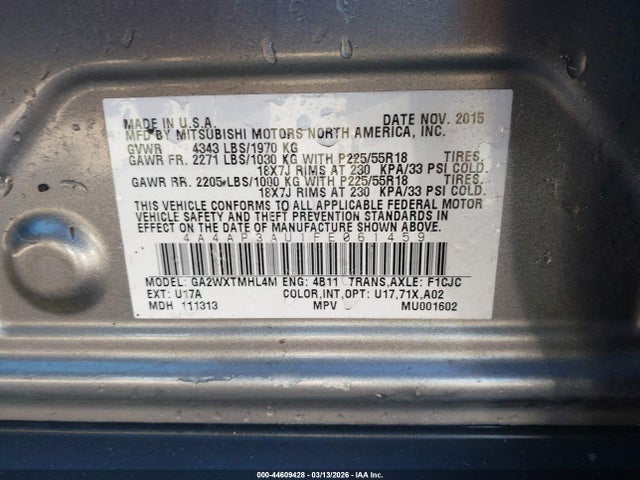 2015 MITSUBISHI OUTLANDER SPORT 4A4AP3AU1FE061459 Photo 8