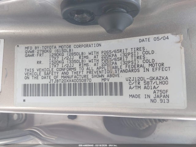 2004 LEXUS GX 470 JTJBT20XX40050870 Photo 8