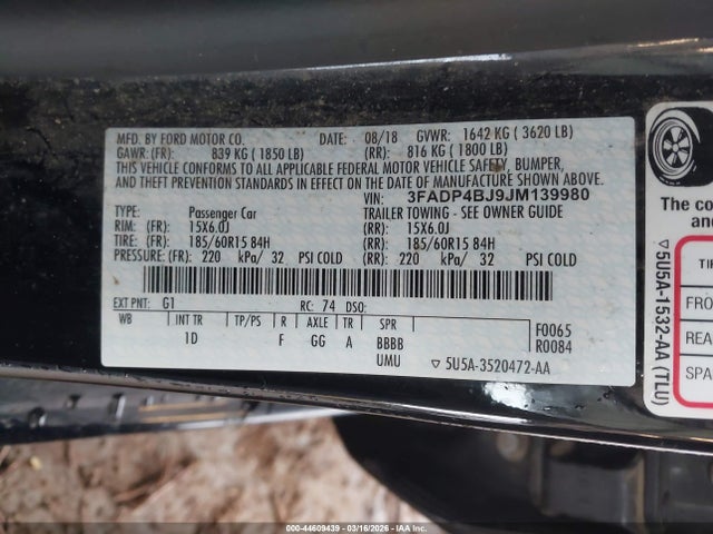 Ford FIESTA SE 2018 3FADP4BJ9JM139980 Image 9