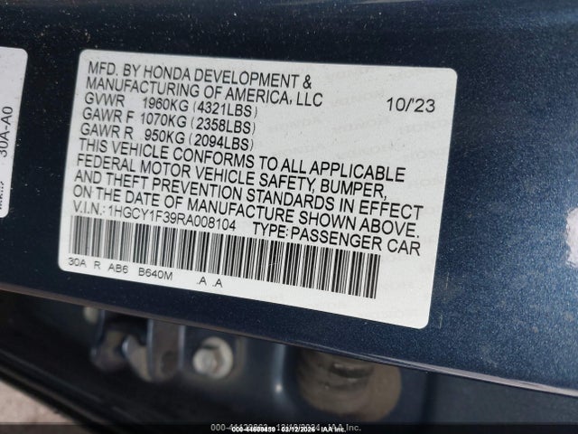 Продаж на аукціоні авто 2024 Honda Accord Ex, vin: 1HGCY1F39RA008104, номер лоту: 44609459