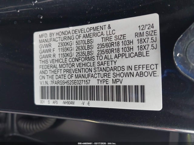 Aukcja sprzedaży 2025 Honda Cr-v Hybrid Sport, vin: 7FARS5H52SE027157, numer aukcji: 44609461