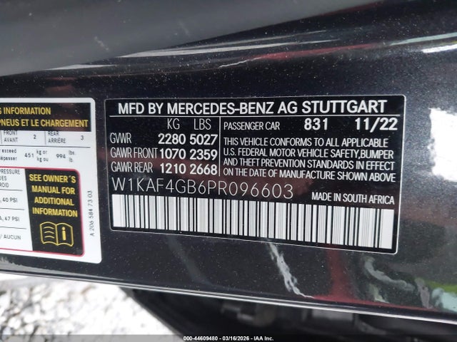 2023 Mercedes-benz C 300 Sedan მანქანა იყიდება აუქციონზე, vin: W1KAF4GB6PR096603, აუქციონის ნომერი: 44609480